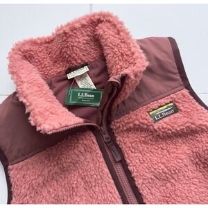 NWT LL Bean Womens Sherpa Fleece Vest Mineral Red Pink M Hiking Outdoors 519066